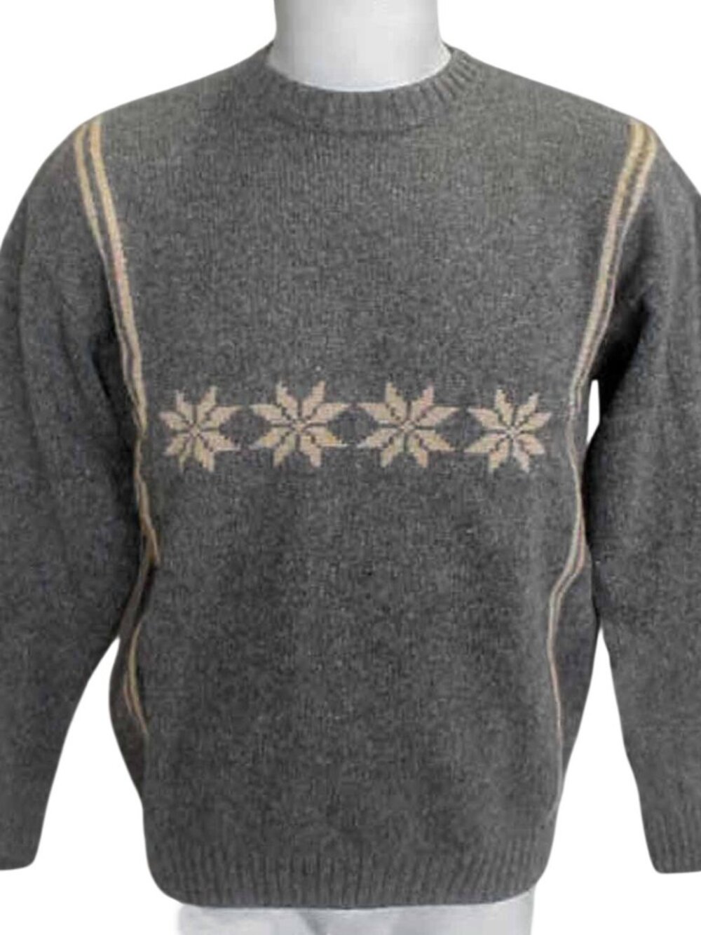 NEW Vintage J Peterman Sweater! M  Gray With Snowflake Design  Heavier  Crewneck